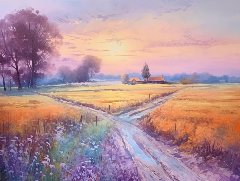 田野中的浪漫紫色背景,插画/手绘图,插画/手绘图库,插画/手绘图下载,插画/手绘